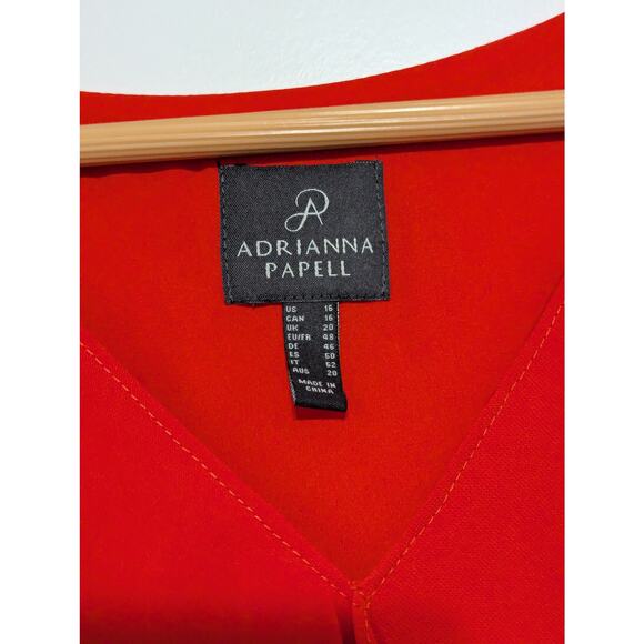 Adrianna Papell Sleeveless Asymmetrical Front Drape Crepe Shift Dress Orange - Picture 3 of 6